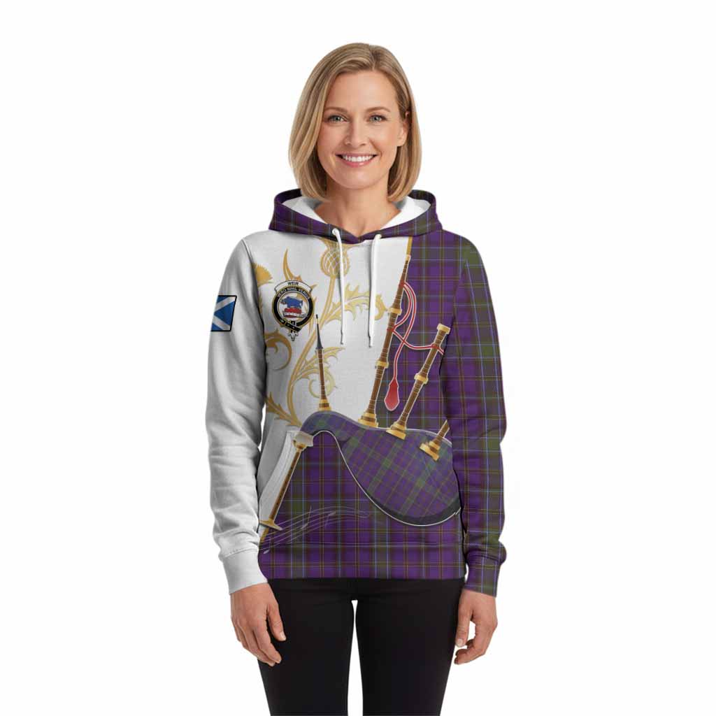 Weir Tartan Family Crest Hoodie Bagpipes with Scottish Thistle