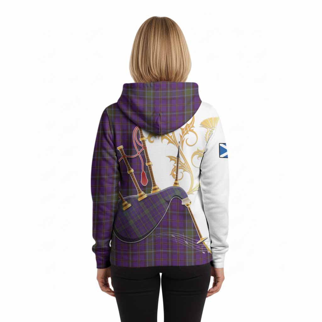 Weir Tartan Family Crest Hoodie Bagpipes with Scottish Thistle