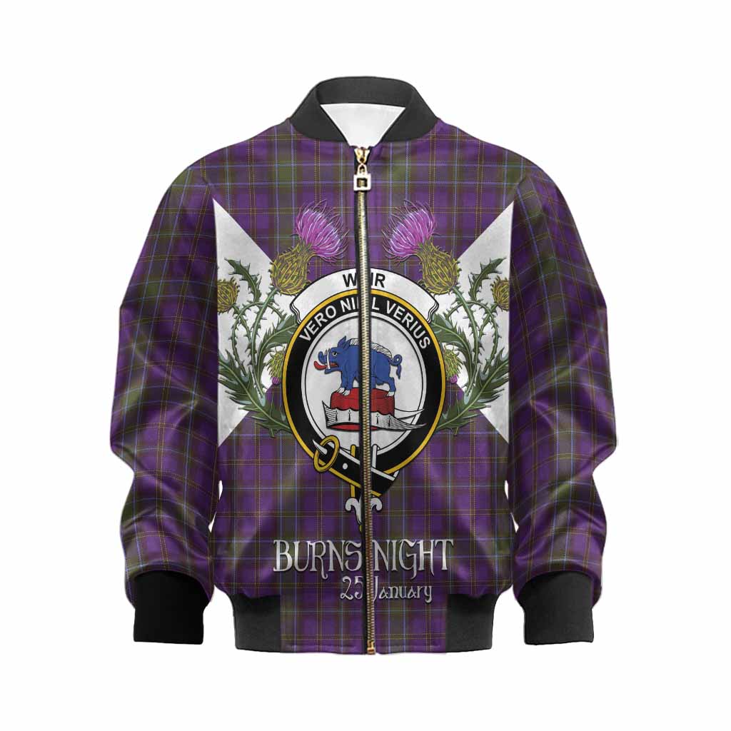 Weir Tartan Family Crest Kid Bomber Jacket Scottish Burns Night Thistle Floral
