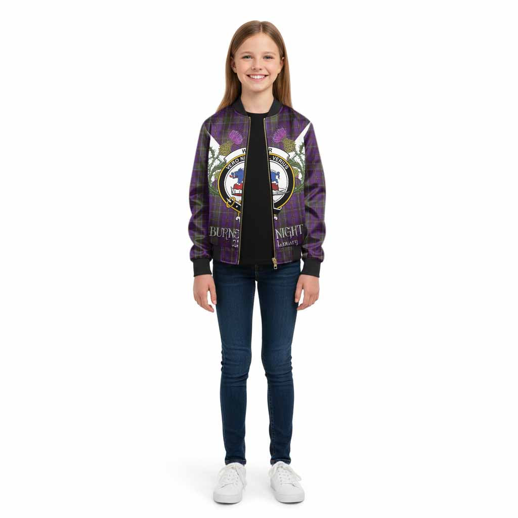 Weir Tartan Family Crest Kid Bomber Jacket Scottish Burns Night Thistle Floral