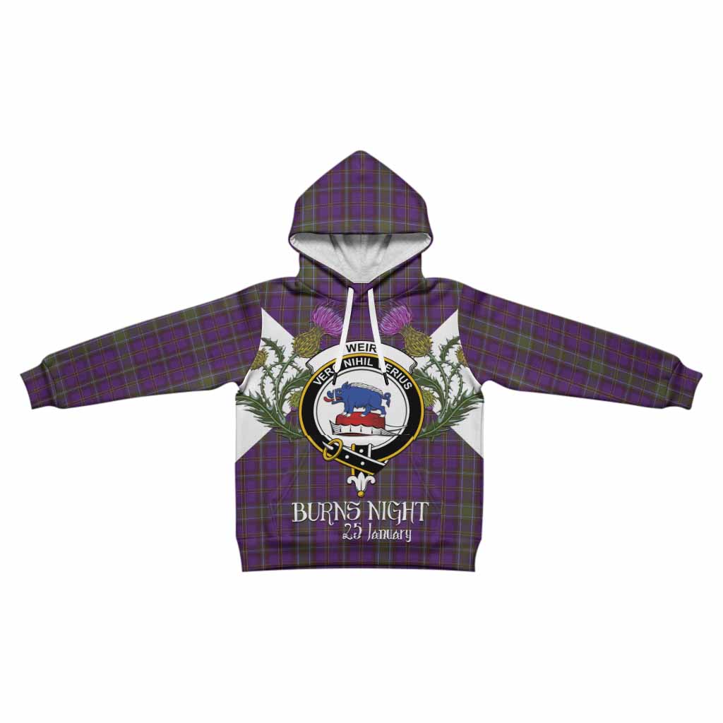 Weir Tartan Family Crest Kid Hoodie Scottish Burns Night Thistle Floral