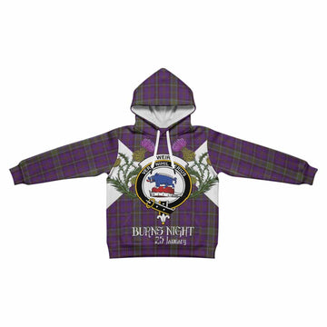 Weir Tartan Family Crest Kid Hoodie Scottish Burns Night Thistle Floral