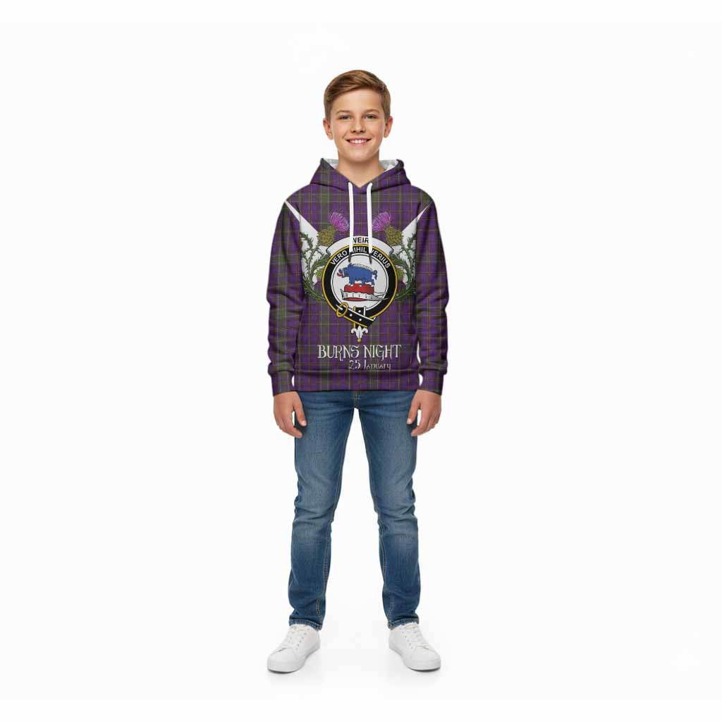 Weir Tartan Family Crest Kid Hoodie Scottish Burns Night Thistle Floral