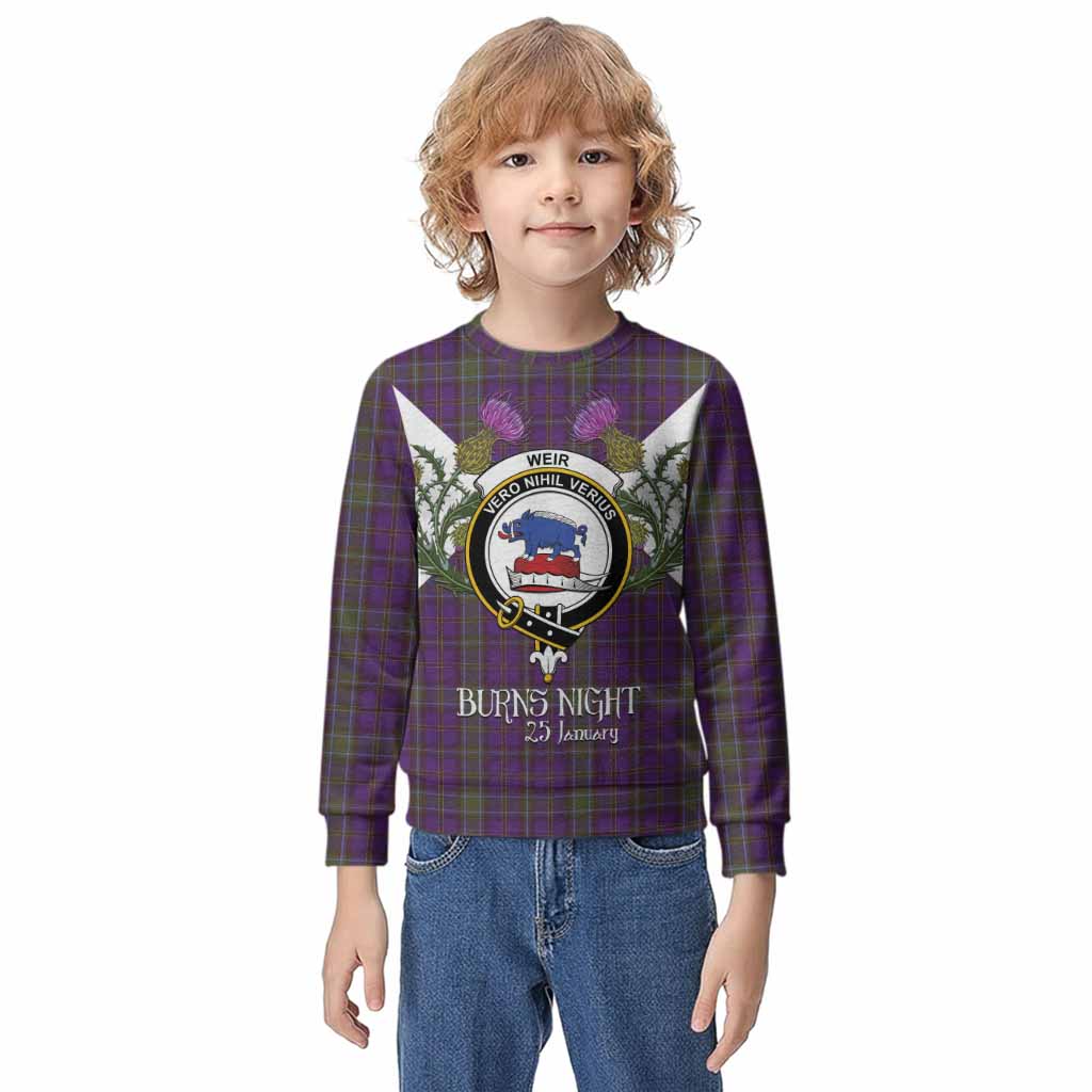 Weir Tartan Family Crest Kid Knitted Sweatshirt Scottish Burns Night Thistle Floral