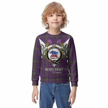 Weir Tartan Family Crest Kid Knitted Sweatshirt Scottish Burns Night Thistle Floral