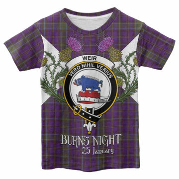 Weir Tartan Family Crest Kid T-shirt Scottish Burns Night Thistle Floral