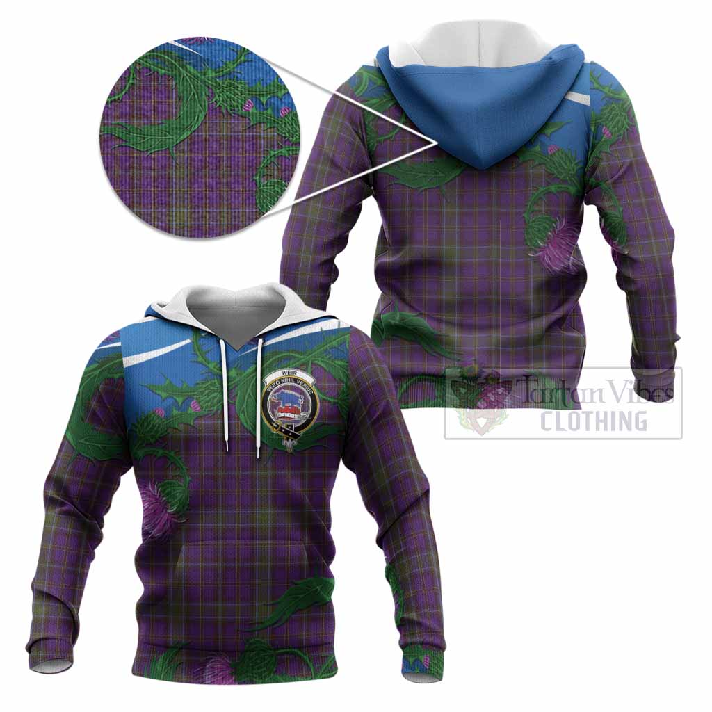 Weir Tartan Family Crest Knitted Hoodie Thistle in Minimalism