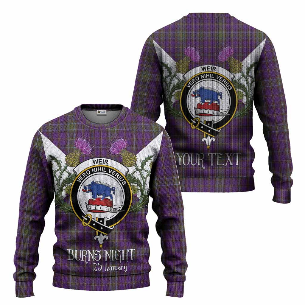 Weir Tartan Family Crest Knitted Sweater Scottish Burns Night Thistle Floral