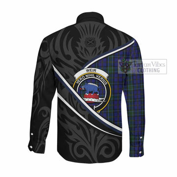Weir Tartan Family Crest Long Sleeve Button Shirts Celtic Scottish Thistle Floral