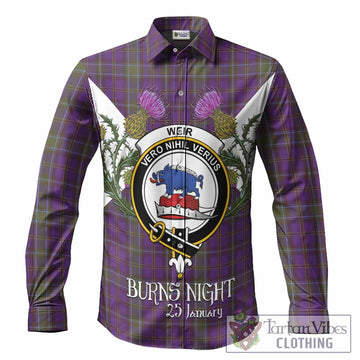 Weir Tartan Family Crest Long Sleeve Button Shirts Scottish Burns Night Thistle Floral