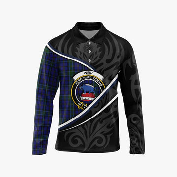 Weir Tartan Family Crest Long Sleeve Polo Shirt Celtic Scottish Thistle Floral