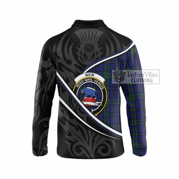 Weir Tartan Family Crest Long Sleeve Polo Shirt Celtic Scottish Thistle Floral
