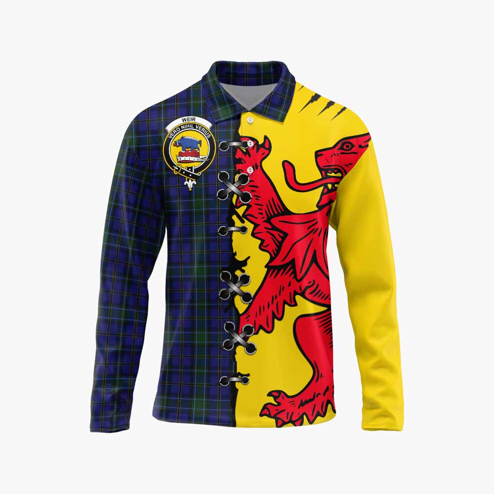 Weir Tartan Family Crest Long Sleeve Polo Shirt Lion Rampant Honor - Tartan Vibes Clothing