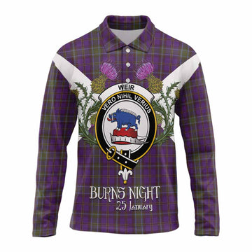 Weir Tartan Family Crest Long Sleeve Polo Shirt Scottish Burns Night Thistle Floral