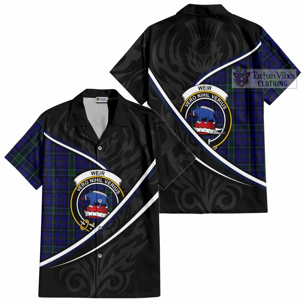 Weir Tartan Family Crest Short Sleeve Button Shirt Celtic Scottish Thistle Floral - Tartan Vibes Clothing