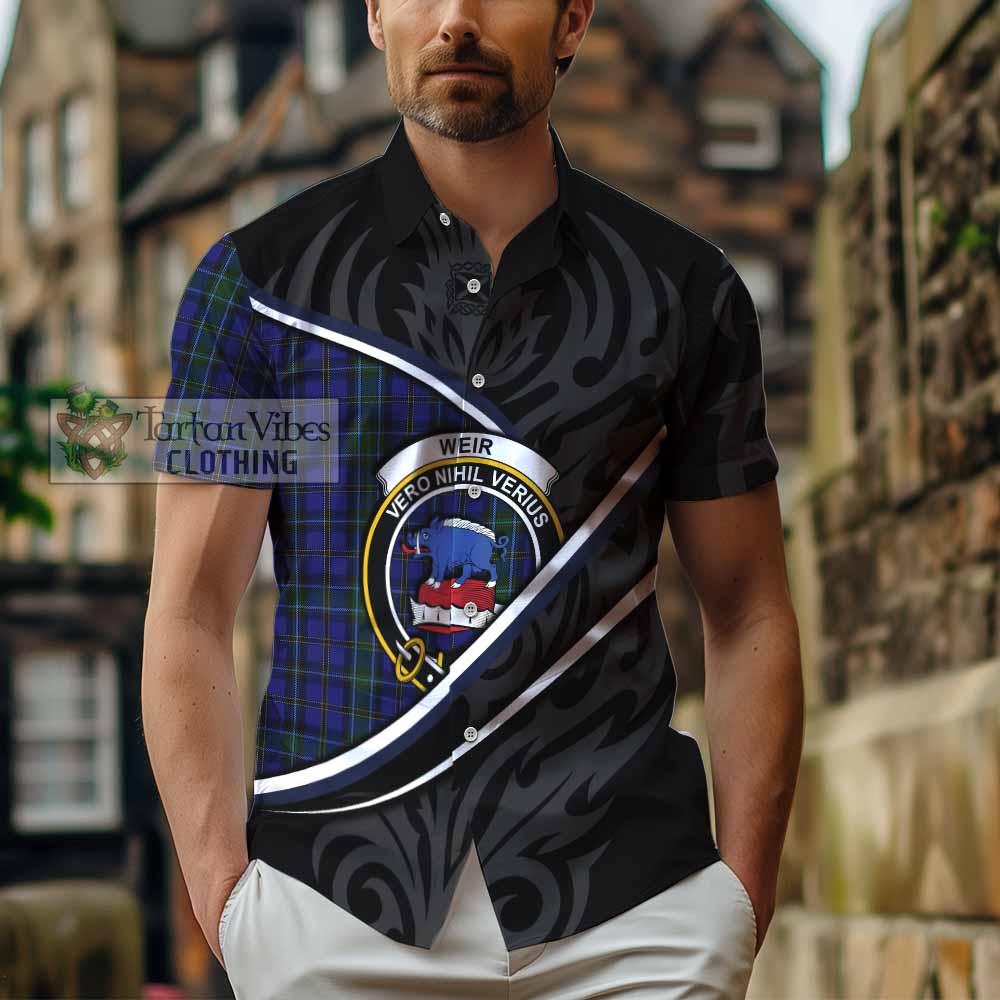 Weir Tartan Family Crest Short Sleeve Button Shirt Celtic Scottish Thistle Floral - Tartan Vibes Clothing