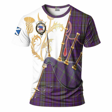 Weir Tartan Family Crest T-Shirt Bagpipes with Scottish Thistle