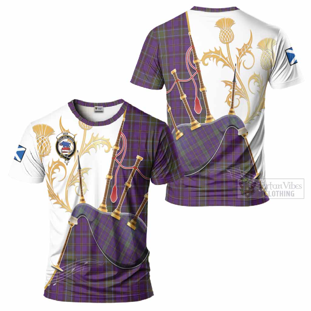 Weir Tartan Family Crest T-Shirt Bagpipes with Scottish Thistle