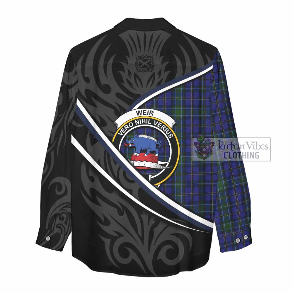 Weir Tartan Family Crest Women Casual Shirt Celtic Scottish Thistle Floral - Tartan Vibes Clothing