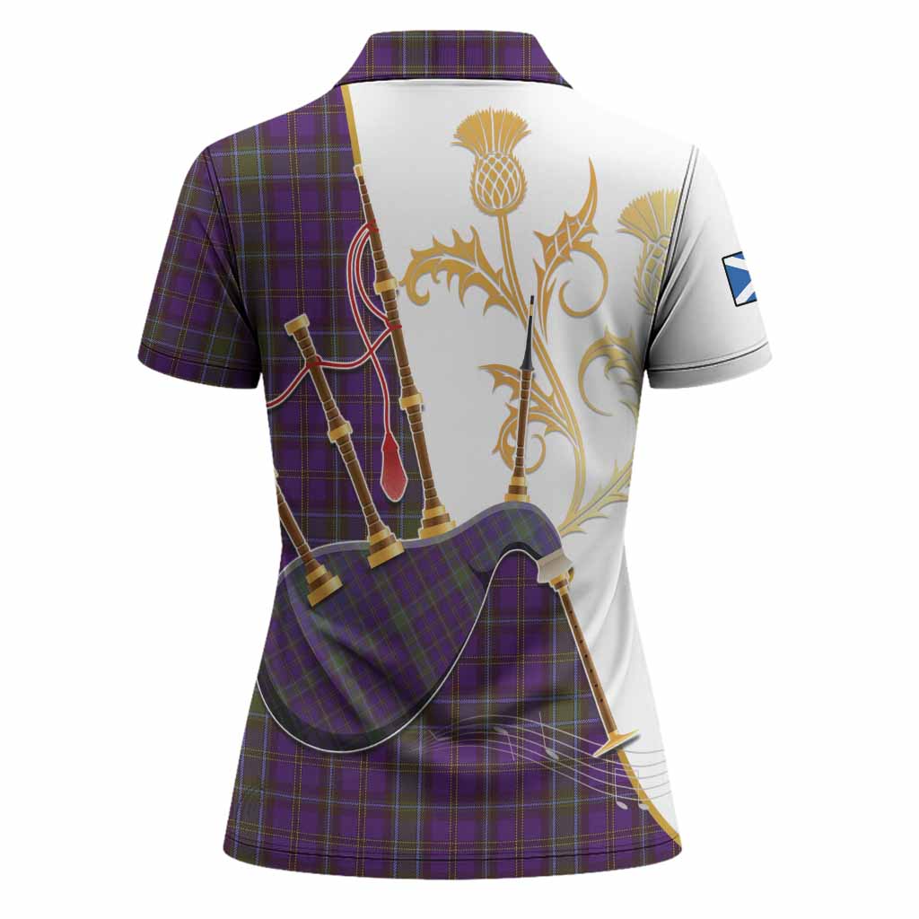 Weir Tartan Family Crest Women Polo Shirt Bagpipes with Scottish Thistle