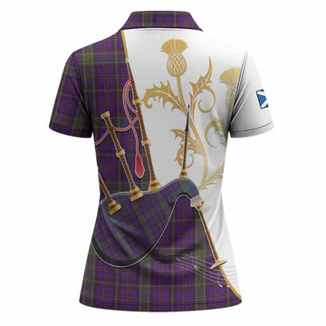 Weir Tartan Family Crest Women Polo Shirt Bagpipes with Scottish Thistle