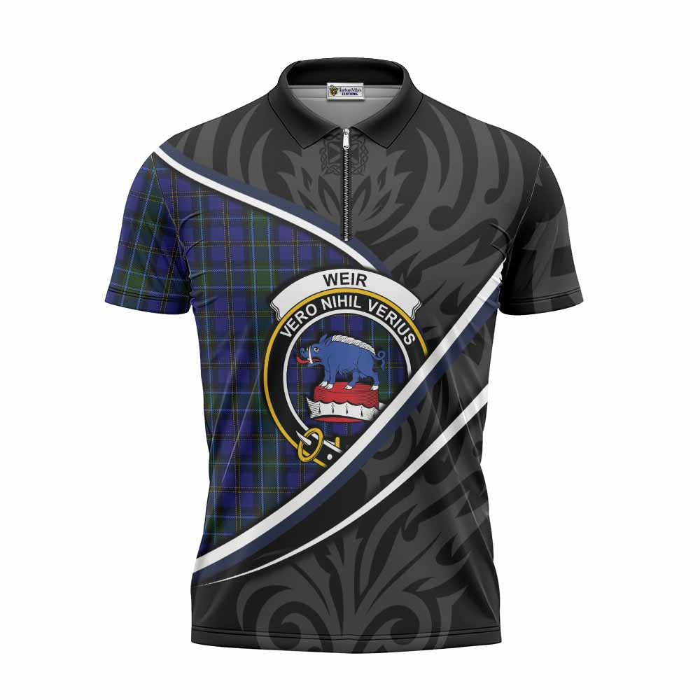Weir Tartan Family Crest Zipper Polo Shirt Celtic Scottish Thistle Floral - Tartan Vibes Clothing