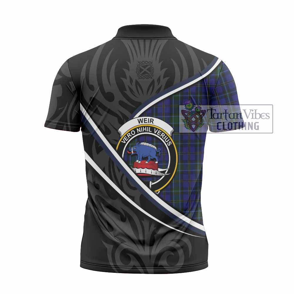 Weir Tartan Family Crest Zipper Polo Shirt Celtic Scottish Thistle Floral - Tartan Vibes Clothing
