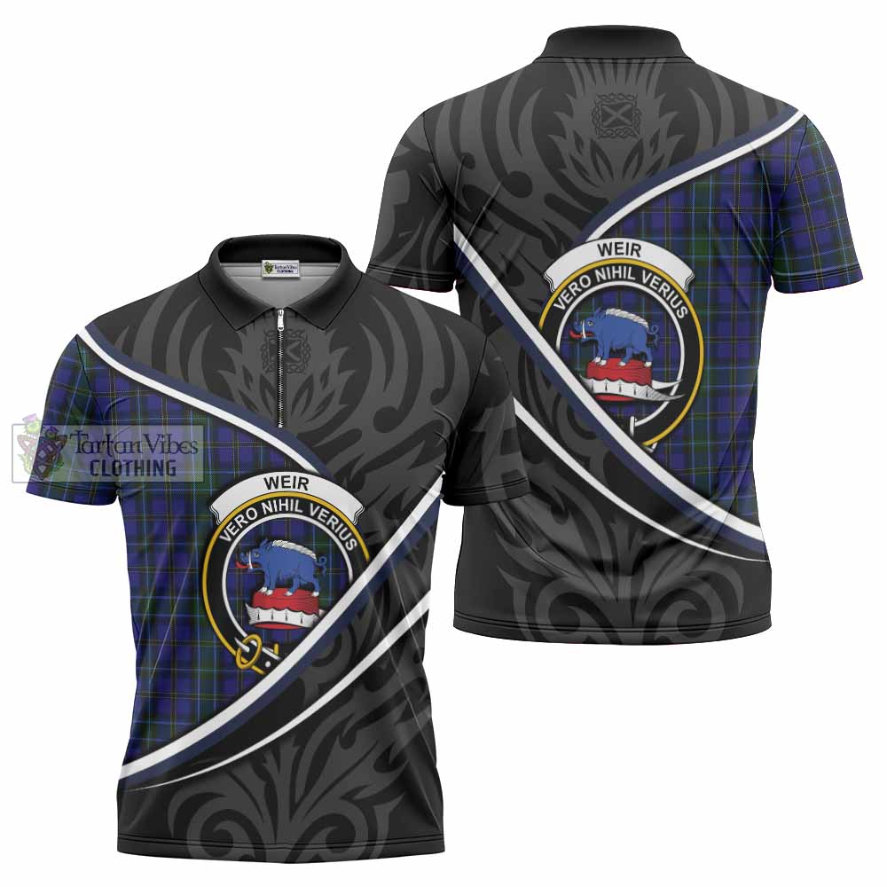 Weir Tartan Family Crest Zipper Polo Shirt Celtic Scottish Thistle Floral - Tartan Vibes Clothing