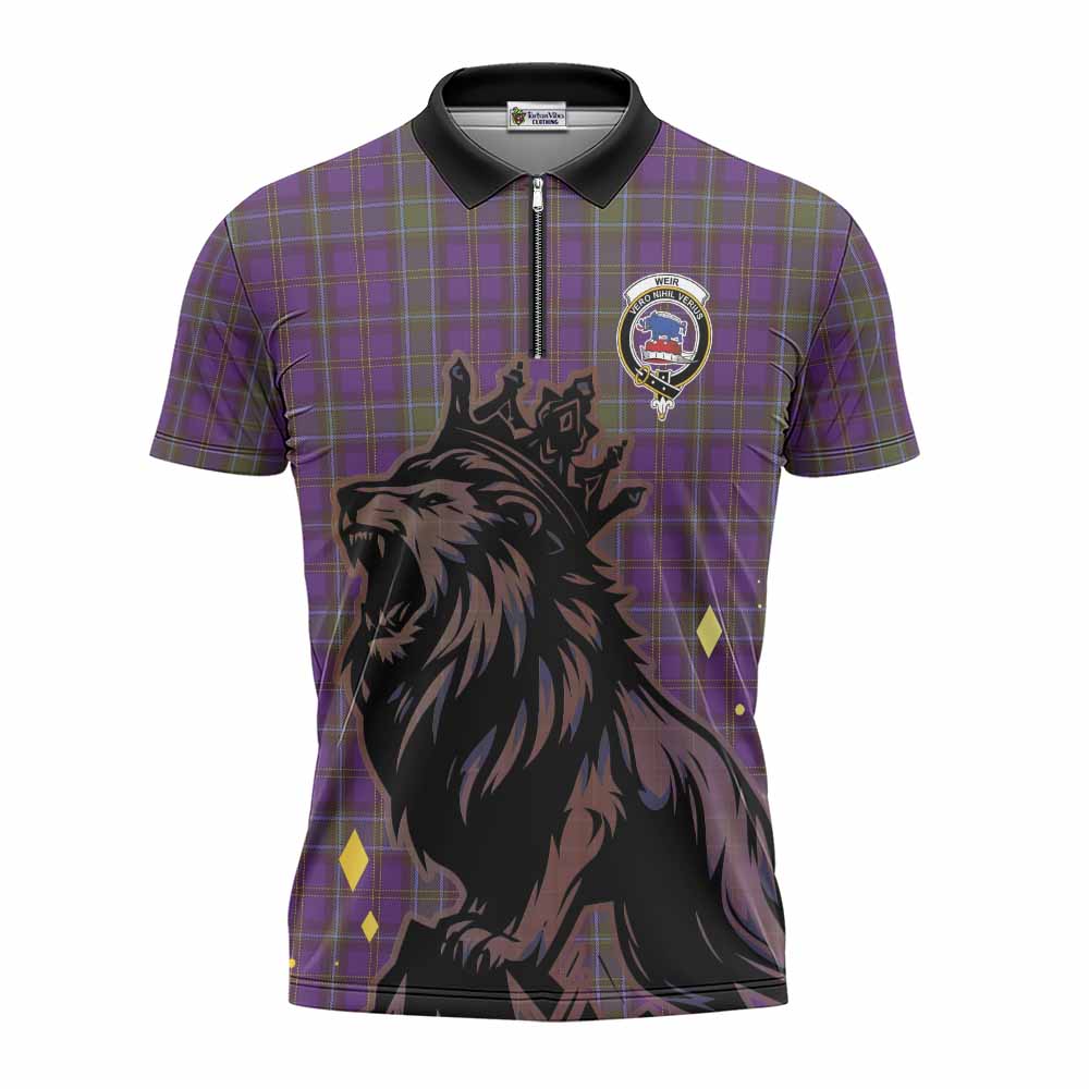 Weir Tartan Family Crest Zipper Polo Shirt Crowned Lion Roaring