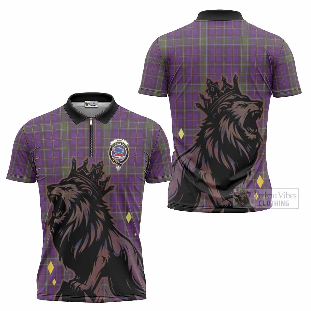 Weir Tartan Family Crest Zipper Polo Shirt Crowned Lion Roaring