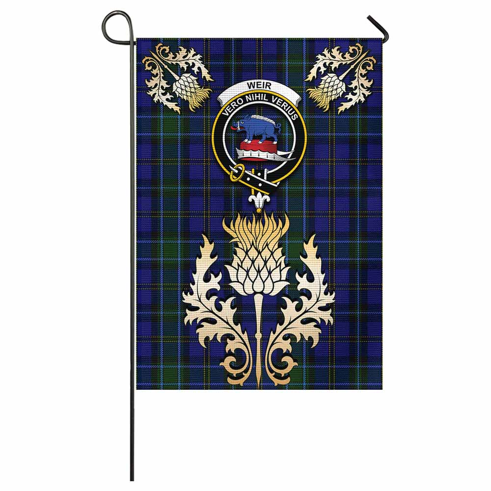 Weir Tartan Garden Flag with Golden Regal Scottish Thistle Emblem - Tartan Vibes Clothing