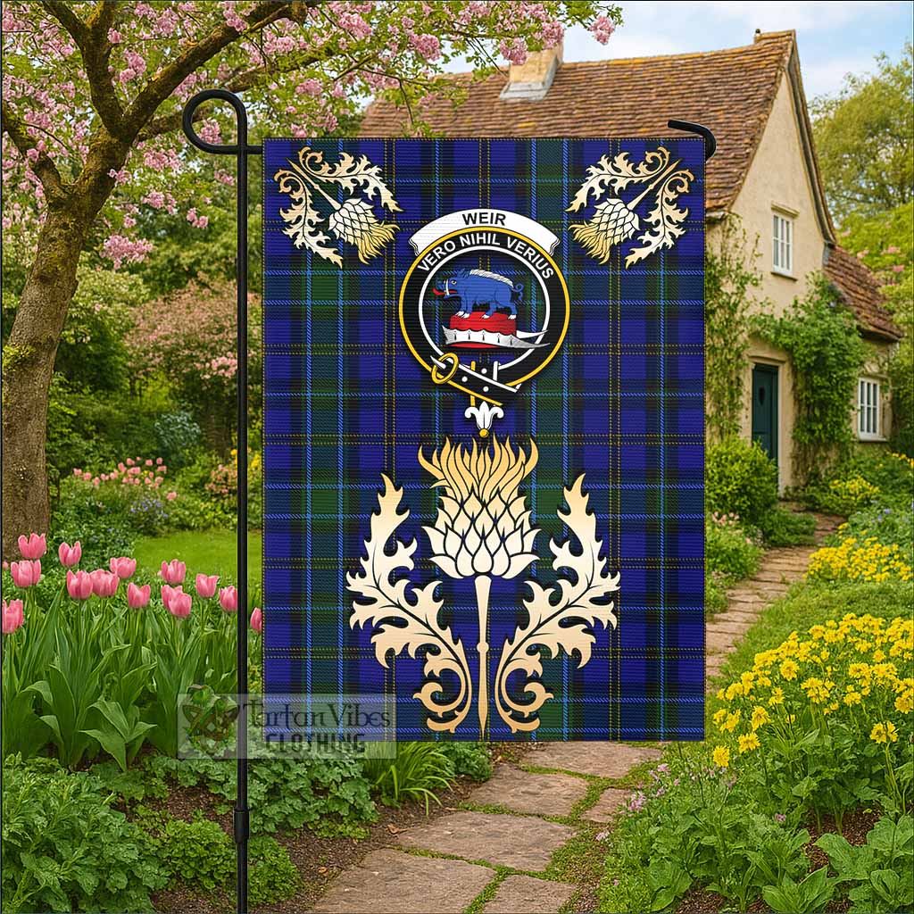 Weir Tartan Garden Flag with Golden Regal Scottish Thistle Emblem - Tartan Vibes Clothing