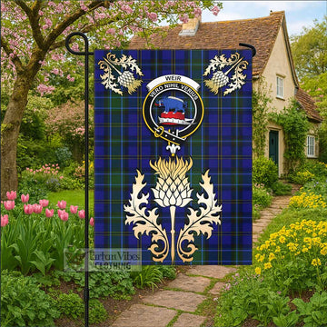 Weir Tartan Garden Flag with Golden Regal Scottish Thistle Emblem