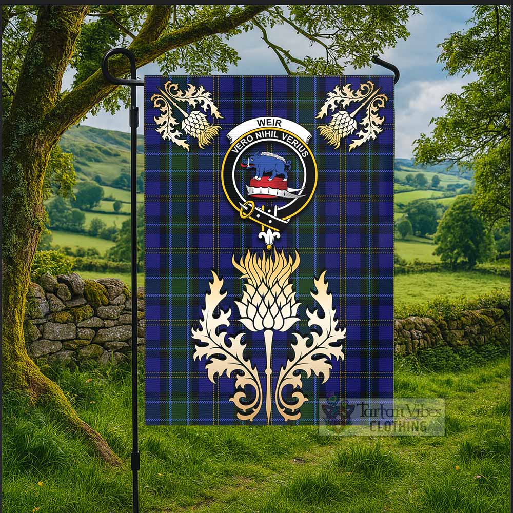 Weir Tartan Garden Flag with Golden Regal Scottish Thistle Emblem - Tartan Vibes Clothing