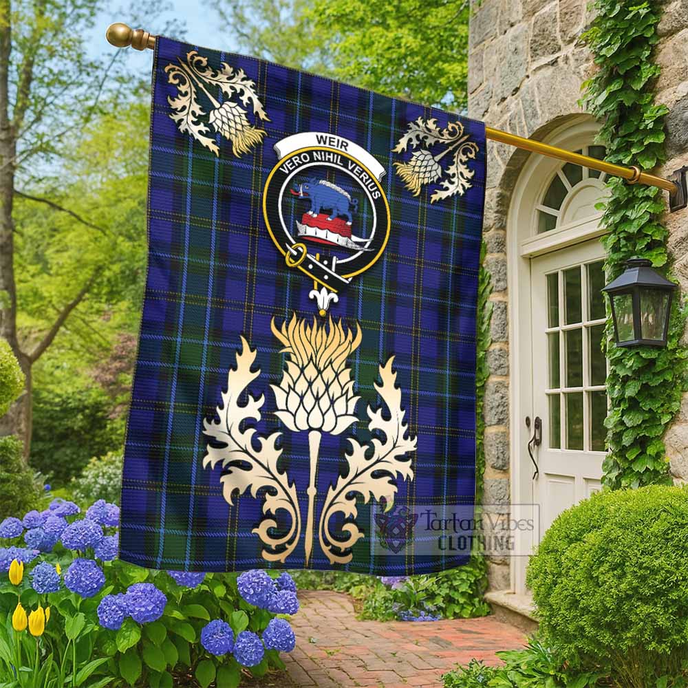 Weir Tartan Garden Flag with Golden Regal Scottish Thistle Emblem - Tartan Vibes Clothing