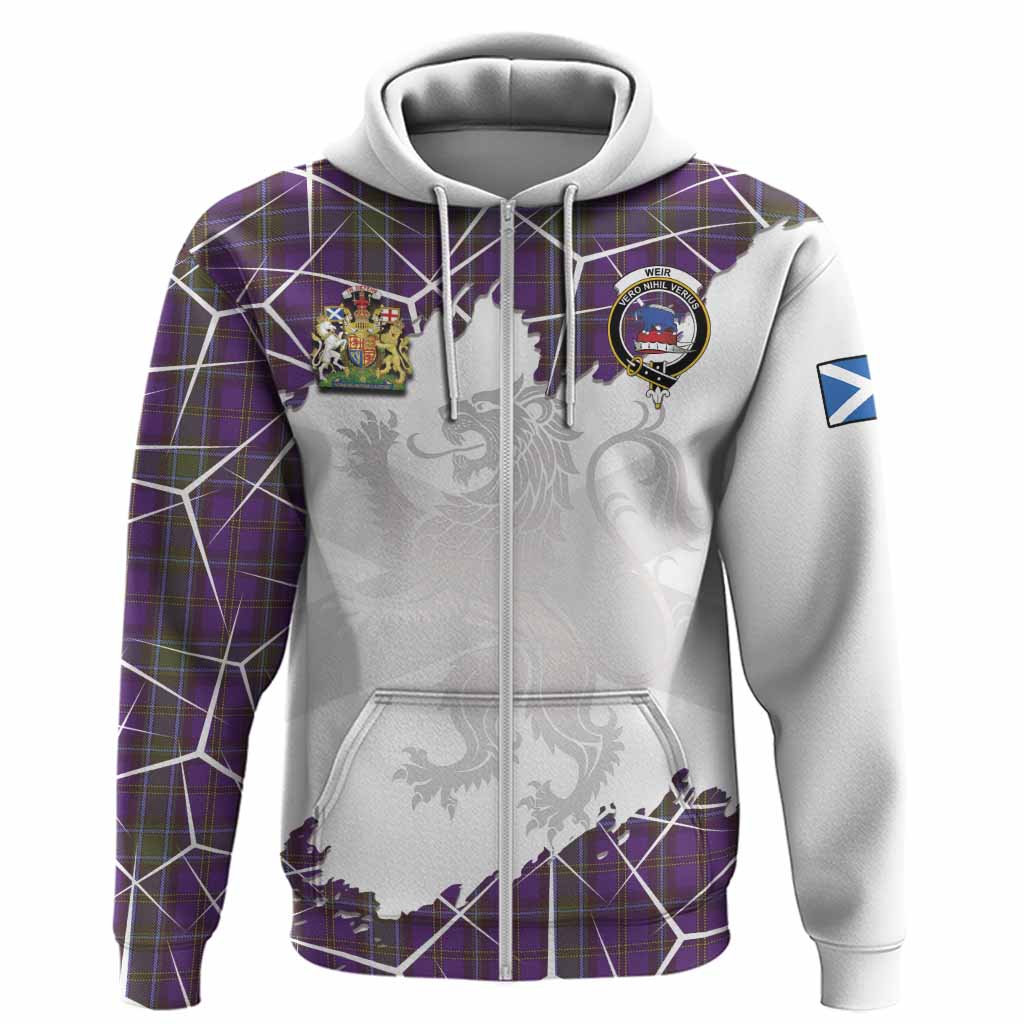 Weir Tartan Hoodie with Family Crest and Lion Rampant Grunge Style