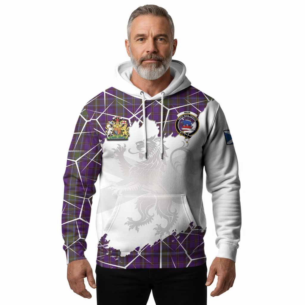 Weir Tartan Hoodie with Family Crest and Lion Rampant Grunge Style