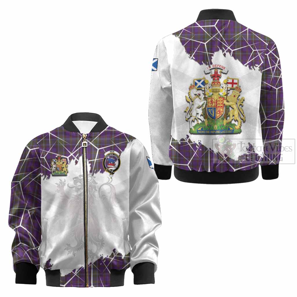 Weir Tartan Kid Bomber Jacket with Family Crest and Lion Rampant Grunge Style
