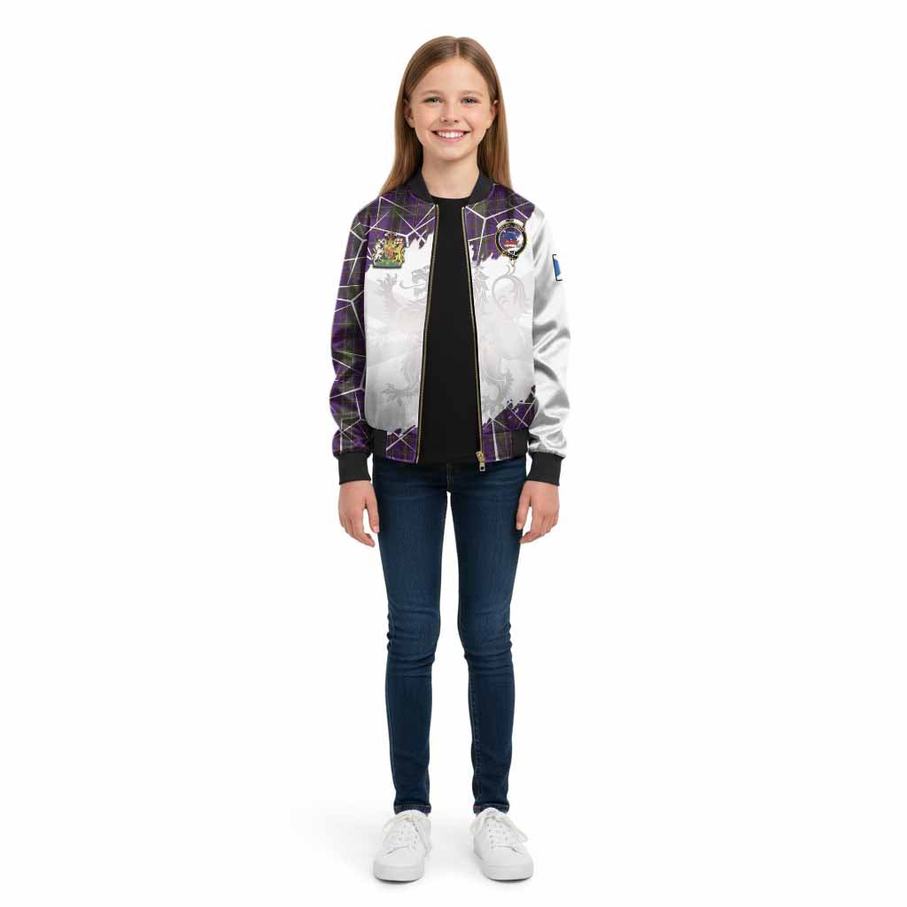Weir Tartan Kid Bomber Jacket with Family Crest and Lion Rampant Grunge Style