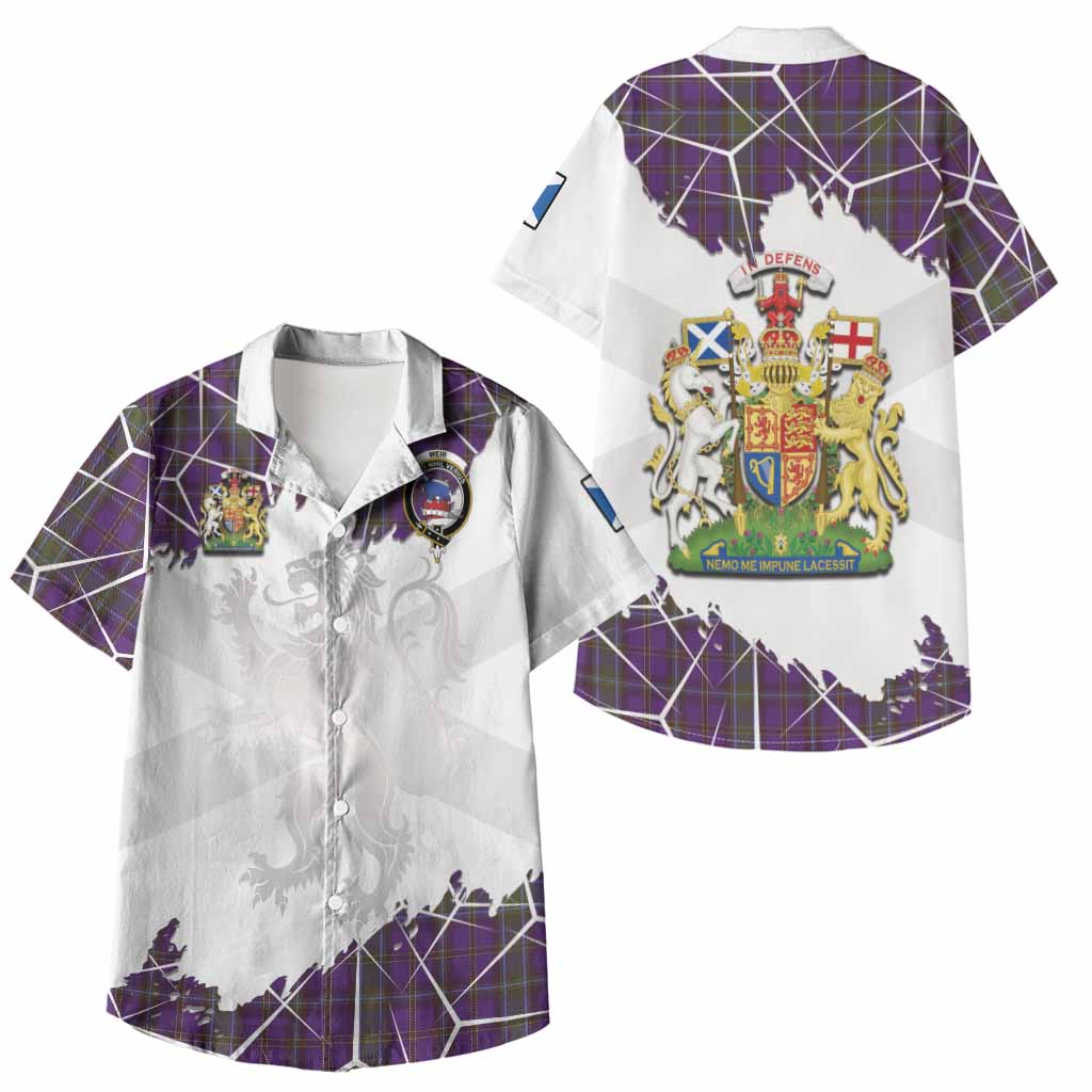 Weir Tartan Kid Hawaiian Shirt with Family Crest and Lion Rampant Grunge Style