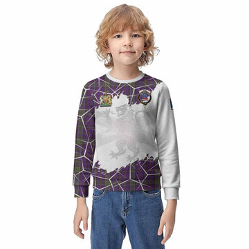 Weir Tartan Kid Knitted Sweatshirt with Family Crest and Lion Rampant Grunge Style
