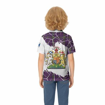 Weir Tartan Kid Polo Shirt with Family Crest and Lion Rampant Grunge Style