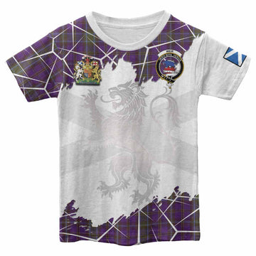 Weir Tartan Kid T-shirt with Family Crest and Lion Rampant Grunge Style