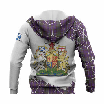 Weir Tartan Knitted Hoodie with Family Crest and Lion Rampant Grunge Style