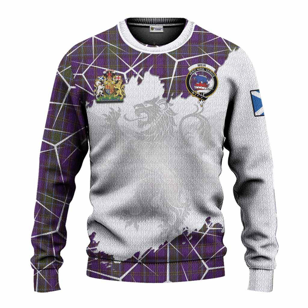 Weir Tartan Knitted Sweater with Family Crest and Lion Rampant Grunge Style