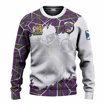 Weir Tartan Knitted Sweater with Family Crest and Lion Rampant Grunge Style