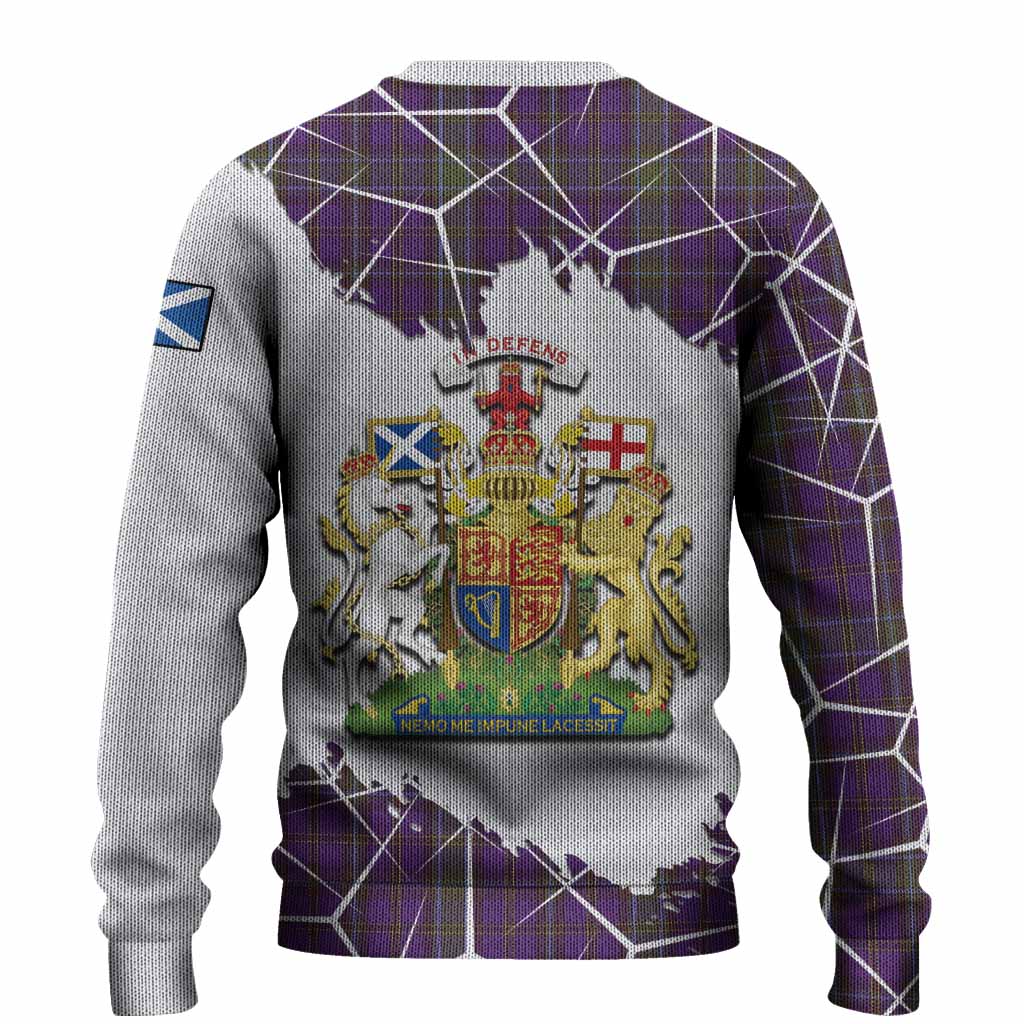 Weir Tartan Knitted Sweater with Family Crest and Lion Rampant Grunge Style