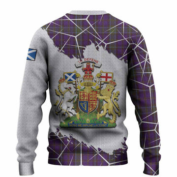Weir Tartan Knitted Sweater with Family Crest and Lion Rampant Grunge Style