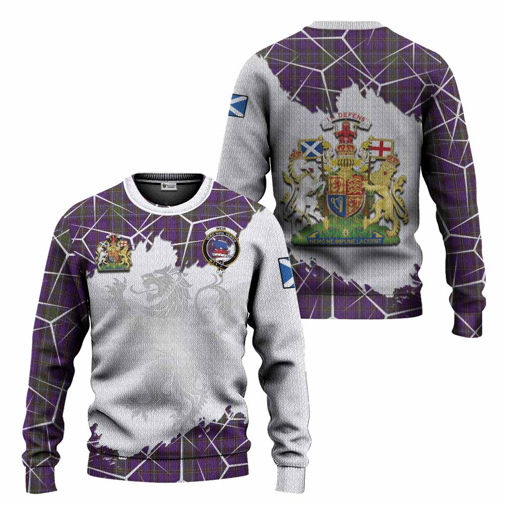 Weir Tartan Knitted Sweater with Family Crest and Lion Rampant Grunge Style