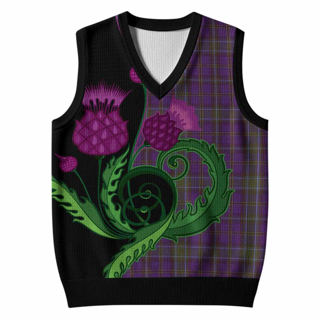 Weir Tartan Knitted V-Neck Vest Traditional Scottish Thistle
